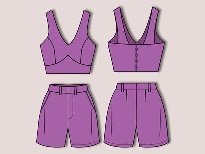 ERIN Set Sewing Pattern PDF | Crop Top Pattern & Shorts Pattern | Women’s Summer Outfit | High-waisted Digital Sewing Pattern 10 Sizes