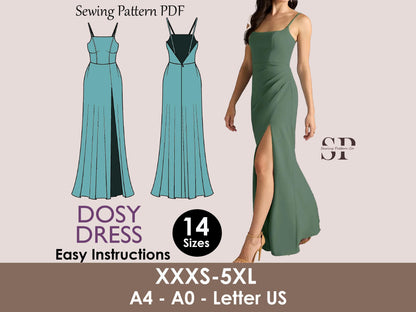DOSY Dress - Slit dress| open back maxi | Women dress pattern| prom dress, gown Long dress| one piece dress | Birthday, party| Sleeveless