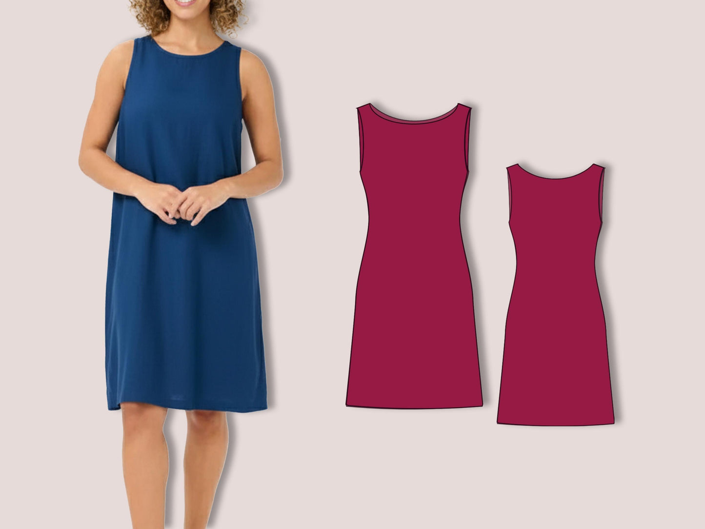 Linen Shift Dress Pattern, Sleeveless Summer Dress Sewing, Minimalist Loose Fit, A-Line