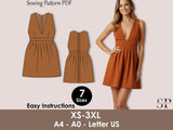 Deep V Neck Dress Sewing Pattern PDF, Mini Wedding Dress XS-3XL, Pleated Skater with Zipper
