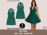 Halter Sundress Sewing Pattern PDF, Open Back Mini Dress, A-Line Summer Dress XS–3XL