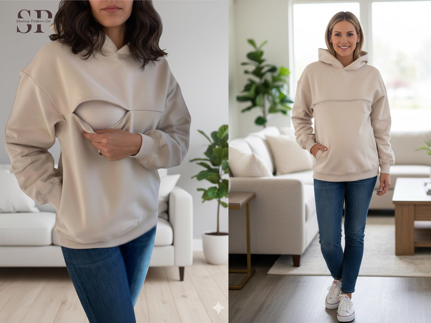 Nursing Hoodie Sewing Pattern PDF | Women’s Breastfeeding Hoodie | Easy Zip Access | Winter Hoodie Pattern