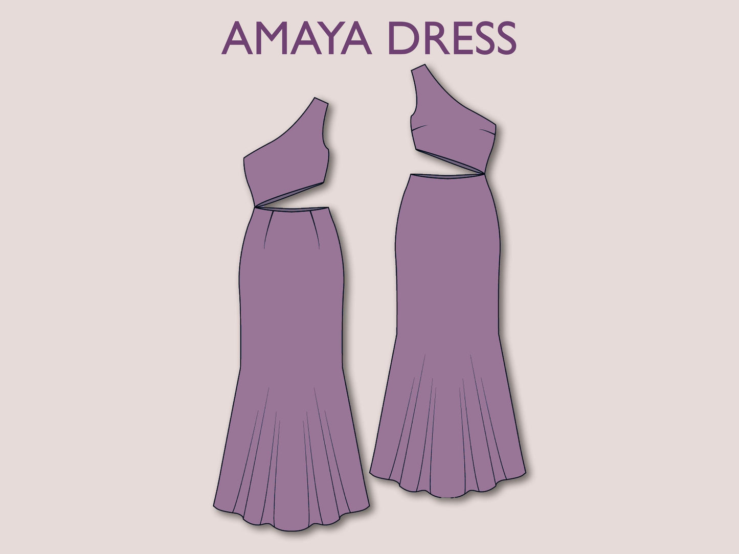 AMAYA Dress- one shoulder dress | Sleeveless | Women summer dress sewing pattern | asymmetrical, Cut out maxi | silky dress Digital PDF