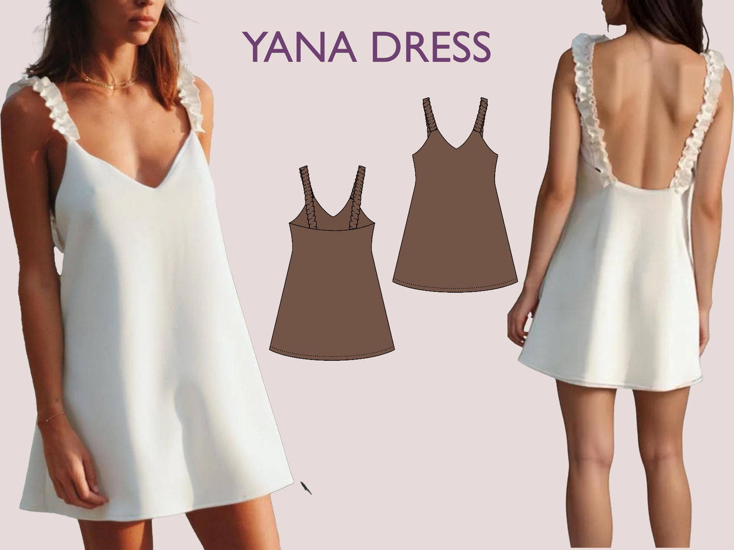 YANA Dress - ruffled strap dress | Bustier dress | Women dress pattern| one piece | V neckline dress| Sleeveless | sewing pattern pdf