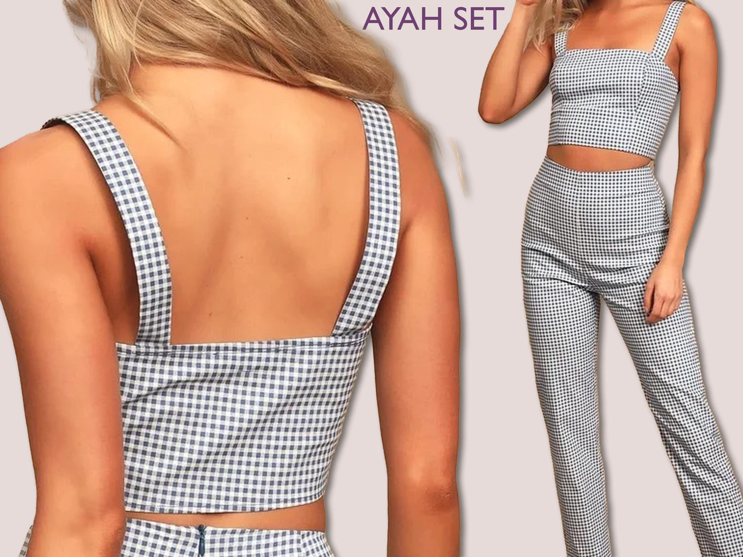 AYAH Set - crop top pattern | fitted pant pattern | Sleeveless, ankle pant| Women summer set sewing Pattern PDF casual outfit, corset dress