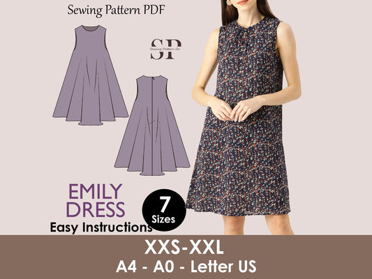 EMILY Dress - Trapeze dress sewing | Women dress pattern| Short dress| one piece dress | summer dress pattern| Top Flair Dress Pattern PDF
