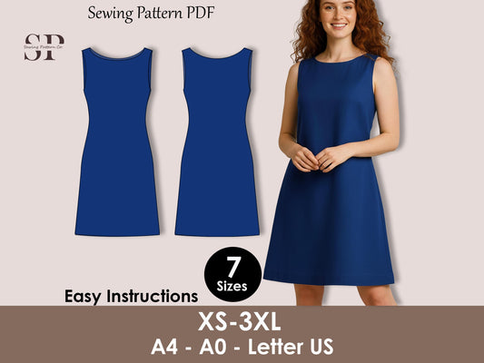 A-Line Shift Dress Sewing Pattern | Beginner Friendly PDF | Sleeveless Summer Dress ( XS-3XL )