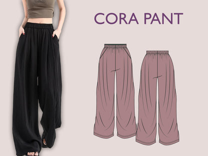 CORA Pant Sewing Pattern | Wide Leg Loose Trousers PDF |Elastic waist| oversized| Super Flairy Comfy| Women sewing pattern | Digital Pants