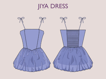 JIYA Dress - Spaghetti strap dress | Tie shoulders strap | Women dress pattern| V shape bodice dress, Skirt dress| one piece dress PDF