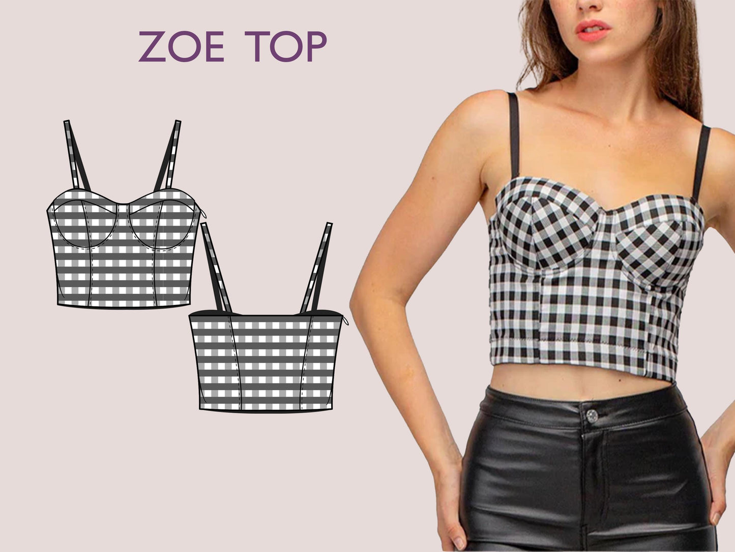 ZOE Top - Bustier Minimalist top | Halter top Corset pattern | Sleeveless bodice pattern| women Top digital sewing Pattern PDF