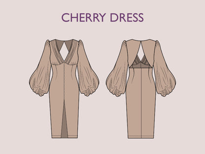 CHERRY Dress - puffy sleeve dress| Long Sleeve | Women dress pattern| Stylish| one piece | Fancy| V neck dress