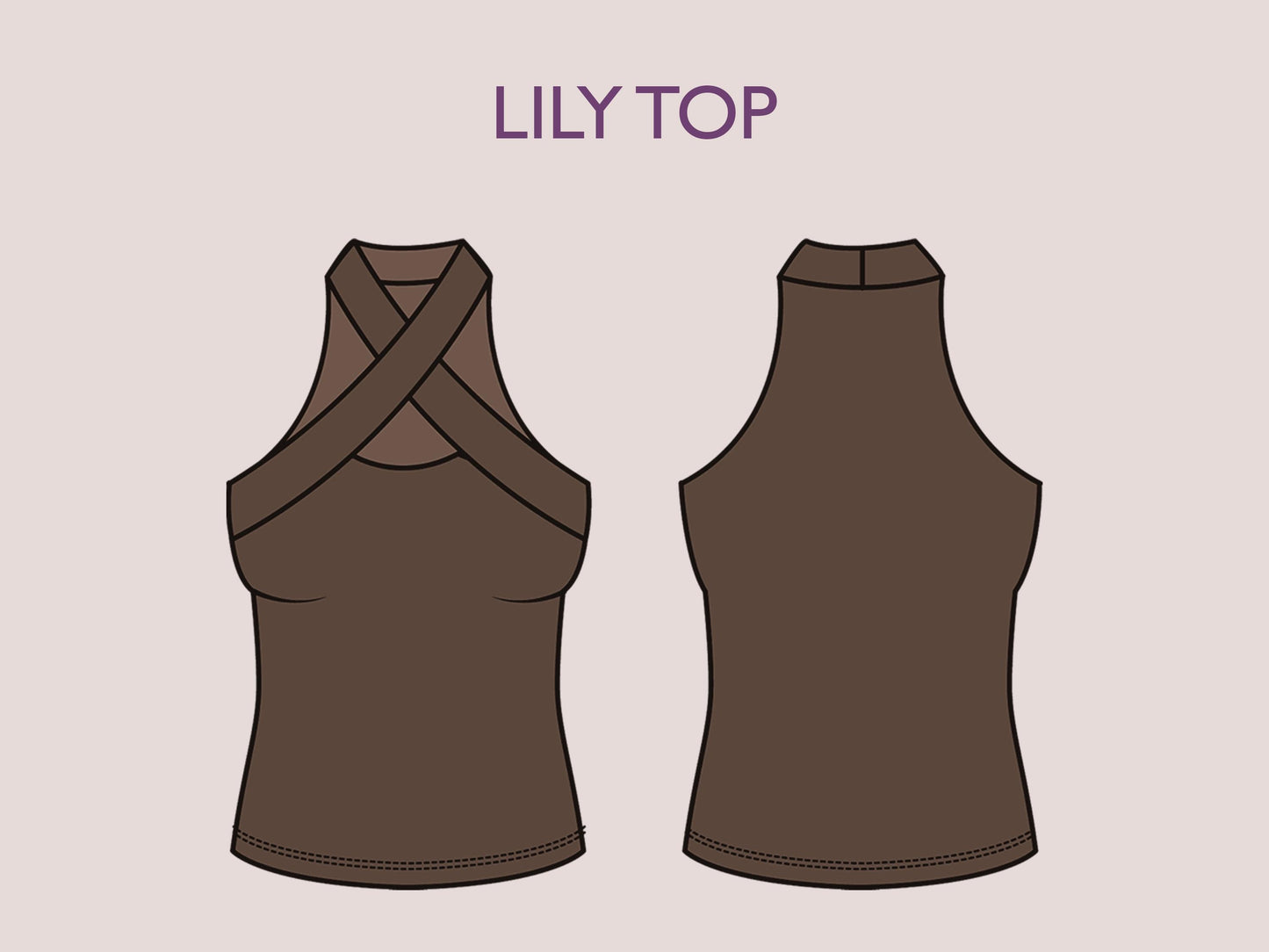 LILY Top - Minimalist top | Halter top pattern | Sleeveless, Cutout, Cross Front| women Top digital sewing Pattern PDF crop top blueprint