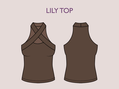 LILY Top - Minimalist top | Halter top pattern | Sleeveless, Cutout, Cross Front| women Top digital sewing Pattern PDF crop top blueprint