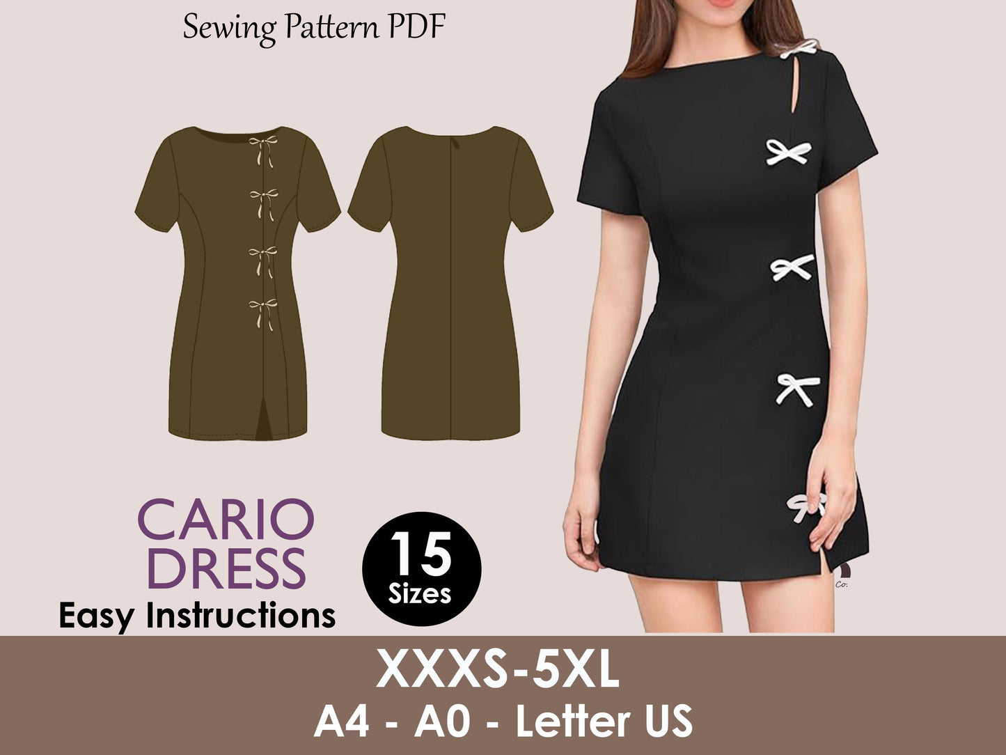 CARIO Dress - Short dress| Korean dress | Women dress pattern| Stylish| one piece | Fancy| birthday wedding sewing pattern pdf