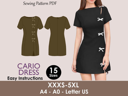 CARIO Dress - Short dress| Korean dress | Women dress pattern| Stylish| one piece | Fancy| birthday wedding sewing pattern pdf