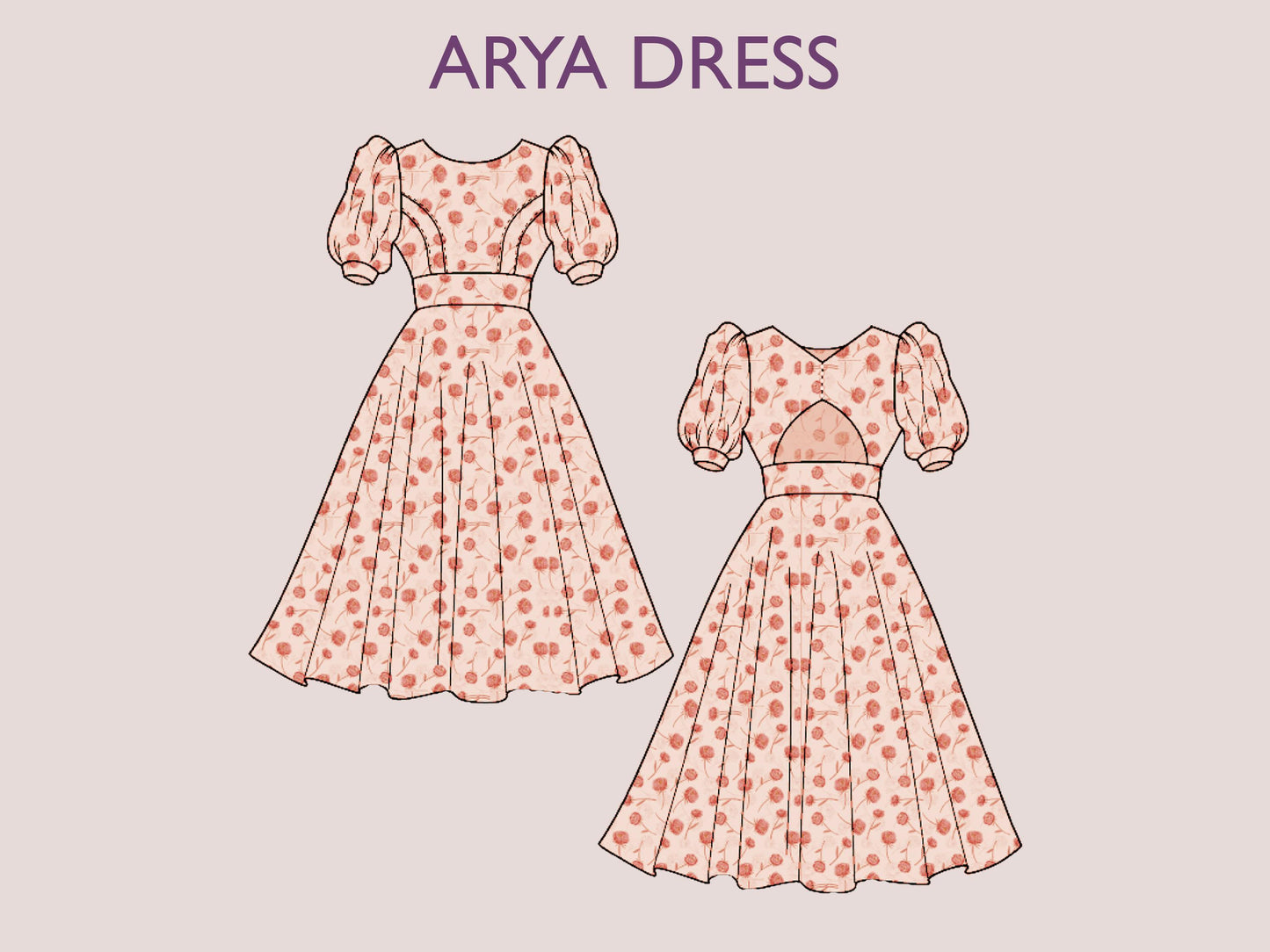 Midi Backless Dress Sewing Pattern – Puffy Sleeve, Fairycore (PDF Download)
