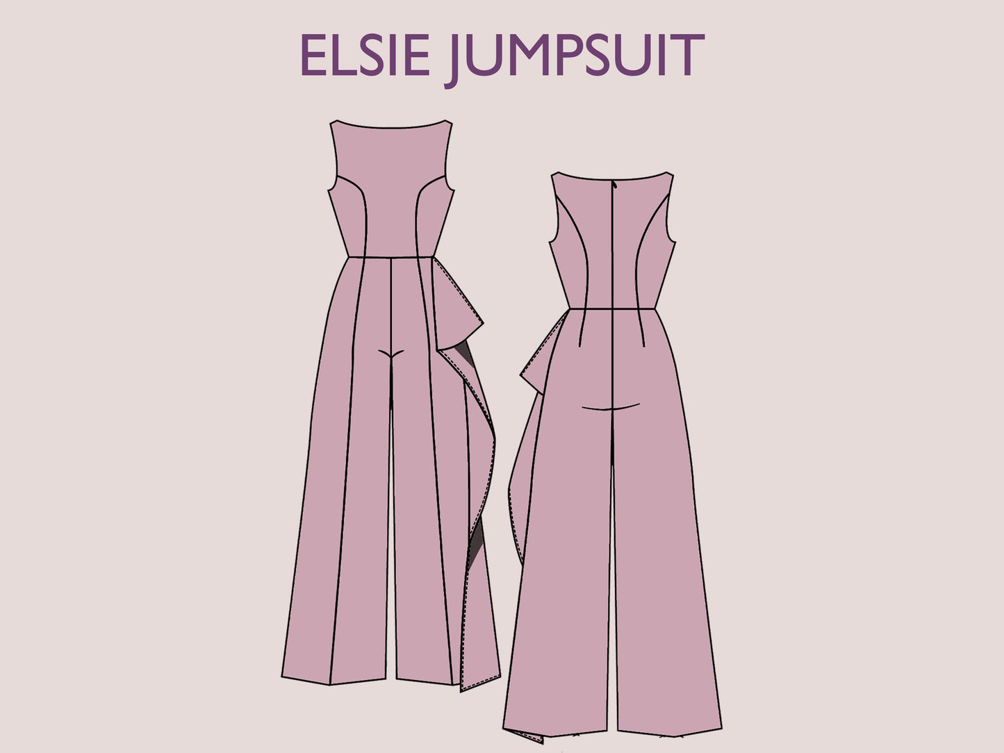 ELSIE Jumpsuit - Broad pant suit | Closed Neckline | Women long Sleeveless ,sewing Pattern PDF
