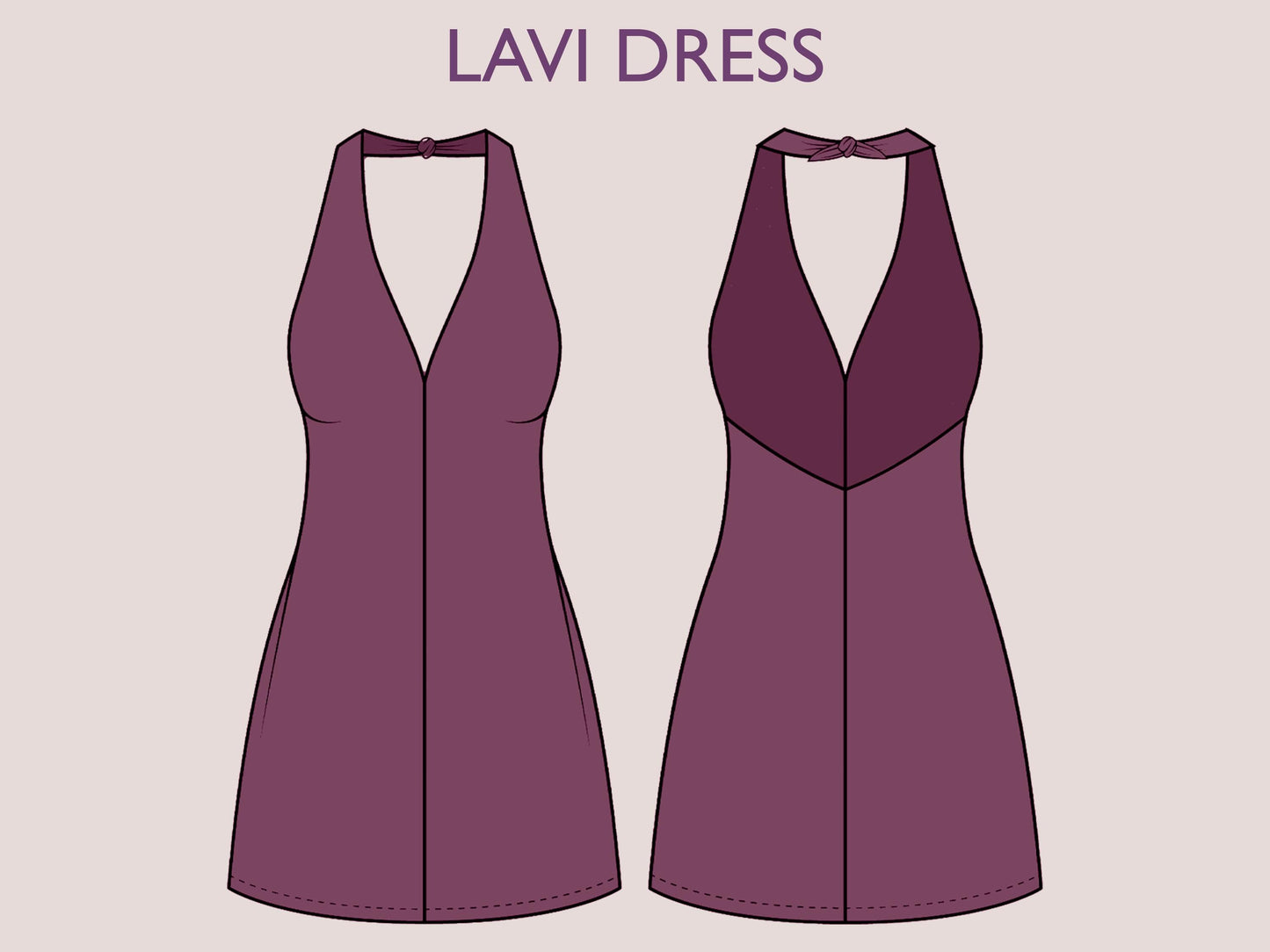 LAVI Dress Sewing Pattern PDF – Halter Neck Mini Dress – Tie Back Sundress – Open Back Dress – Sleeveless Summer Dress – Digital Download