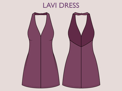 LAVI Dress Sewing Pattern PDF – Halter Neck Mini Dress – Tie Back Sundress – Open Back Dress – Sleeveless Summer Dress – Digital Download