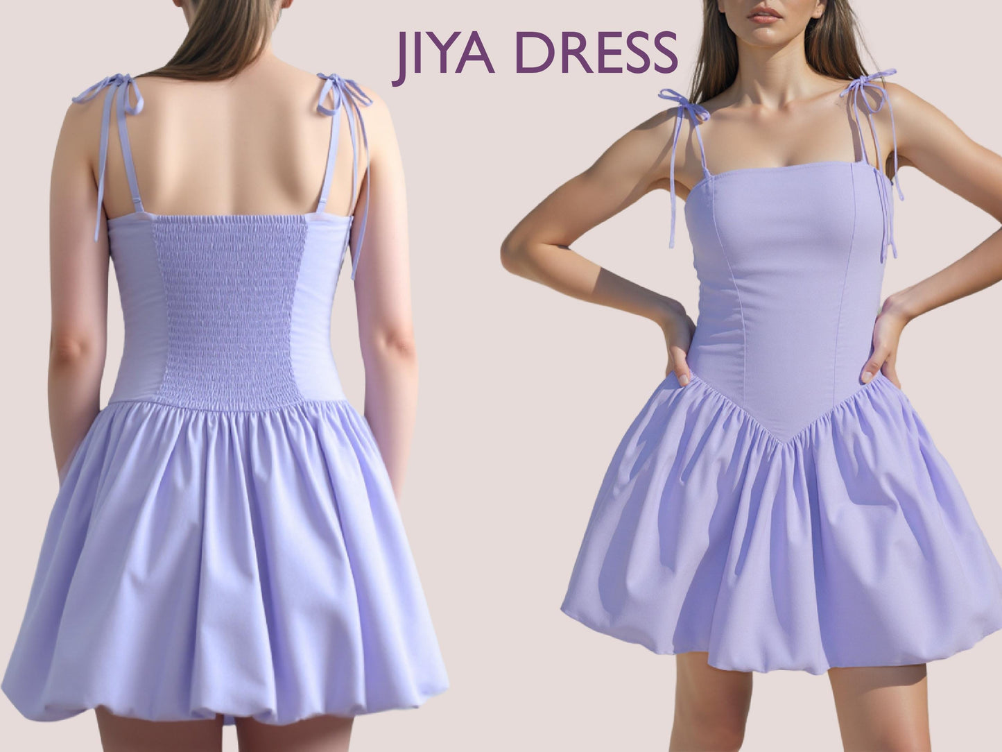 JIYA Dress - Spaghetti strap dress | Tie shoulders strap | Women dress pattern| V shape bodice dress, Skirt dress| one piece dress PDF