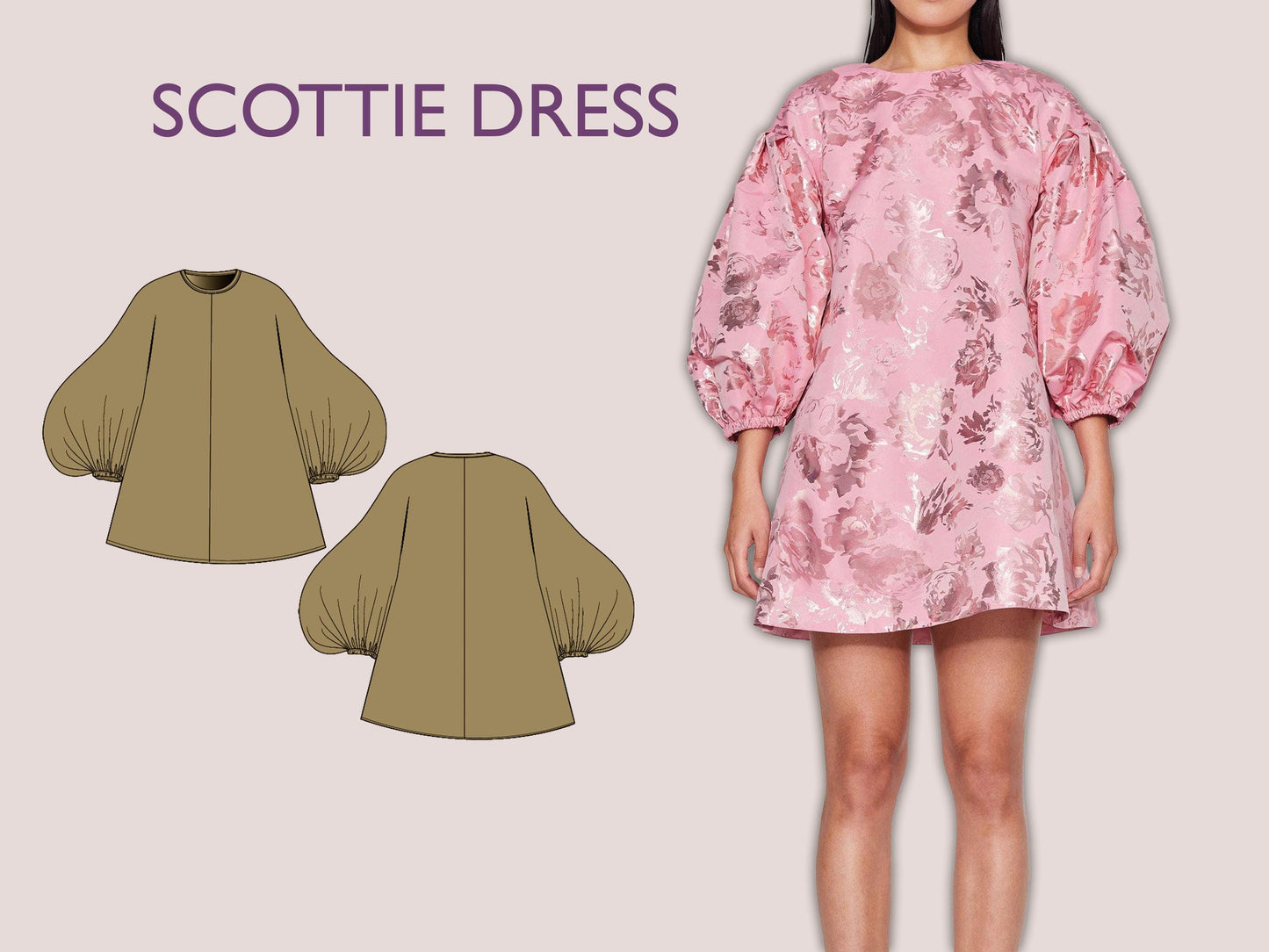 SCOTTIE Dress - Puffy sleeve dress| Oversize dress | mini puffy dress | Women | Round neckline| one piece  | pdf sewing pattern