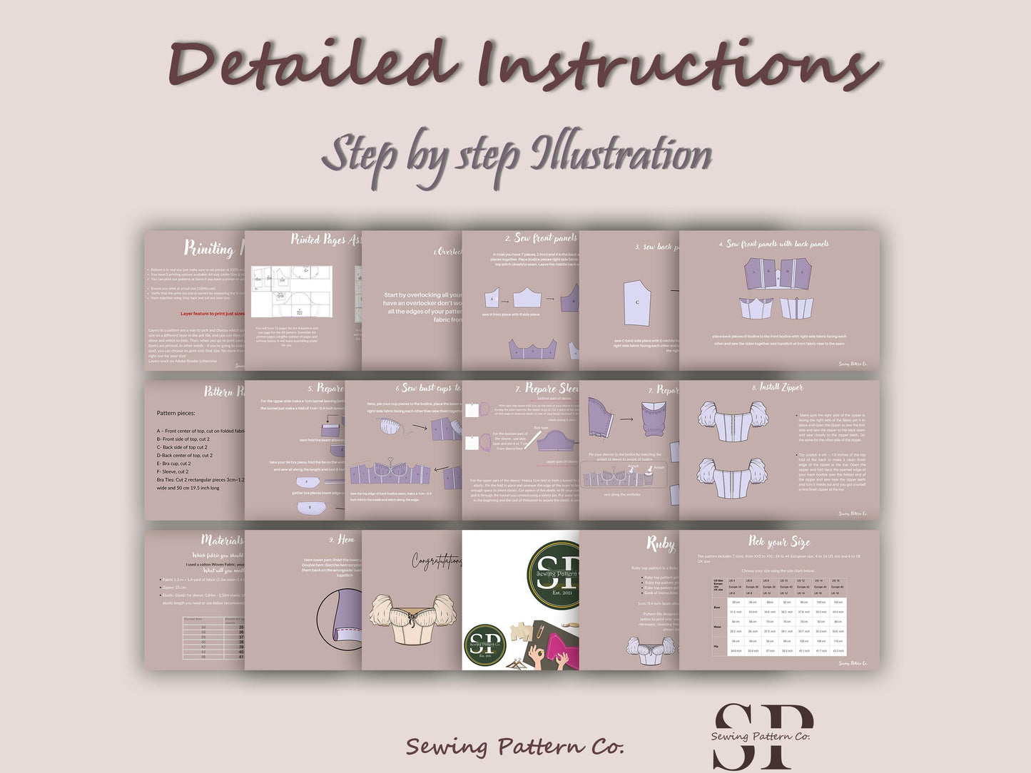 RUBY Top - Bustier top pattern | Puffy sleeves | half sleeve, tie top, | women Top | digital sewing Pattern PDF|