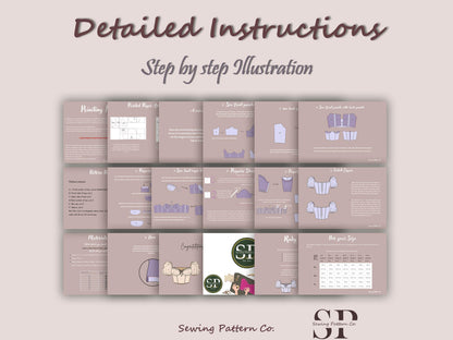 RUBY Top - Bustier top pattern | Puffy sleeves | half sleeve, tie top, | women Top | digital sewing Pattern PDF|