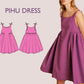 PIHU Dress - fairy bow strap| Puffy one piece | Round neck| Sleeveless | sewing pattern