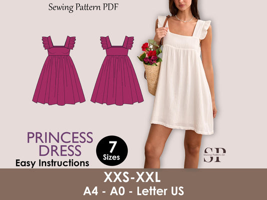 Princess Dress - Ruffled strap dress pattern | Women dress pattern| Short dress| one piece dress | summer dress pattern| Top pattern PDF