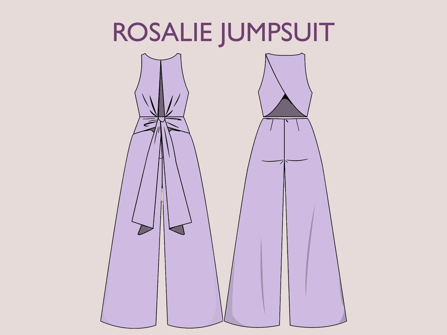 ROSALIE- tie in waist jumpsuit | Round Neckline | Women Long jumpsuit pattern| Sleeveless, Wide pant| sewing Pattern PD,F broad pant