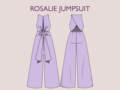 ROSALIE- tie in waist jumpsuit | Round Neckline | Women Long jumpsuit pattern| Sleeveless, Wide pant| sewing Pattern PD,F broad pant