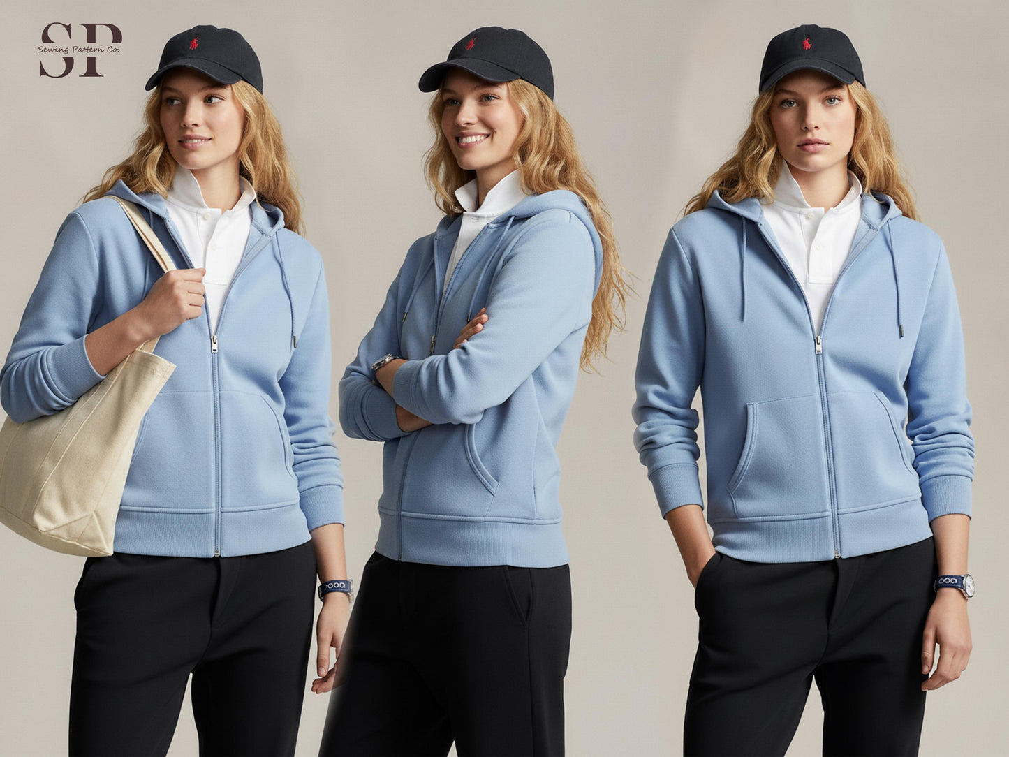 Slouchy Zip-Up Hoodie Sewing Pattern PDF | Oversized Unisex Hoodie with Front Zipper & Pockets | XXXXS–4XL