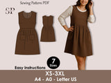 Apron Dress Sewing Pattern PDF, Gathered Waist Sleeveless Dress, Scoop Neck, Gathered Waist, Sleeveless Dress, Back Zipper