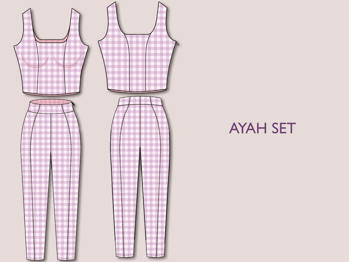 AYAH Set - crop top pattern | fitted pant pattern | Sleeveless, ankle pant| Women summer set sewing Pattern PDF casual outfit, corset dress