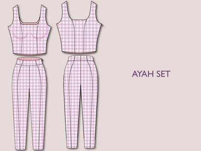 AYAH Set - crop top pattern | fitted pant pattern | Sleeveless, ankle pant| Women summer set sewing Pattern PDF casual outfit, corset dress