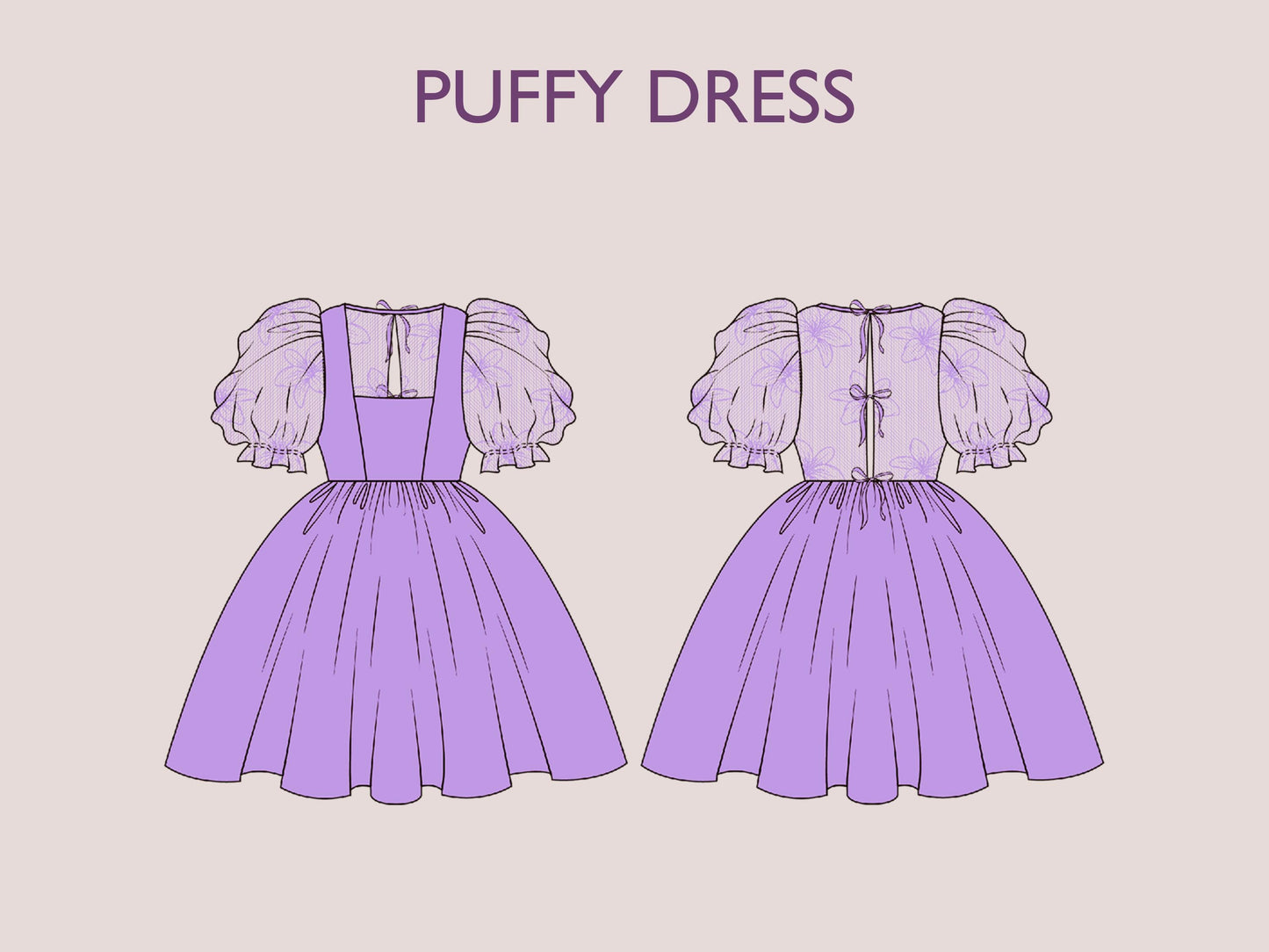 PUFFY Dress - Puffy Sleeve sewing pattern|  Bridal dress| Women dress pattern| Short dress| one piece dress | Wedding dress pattern| Top