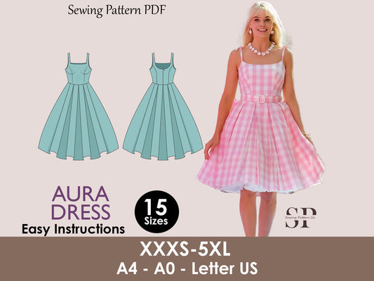 Square neck dress pattern | Women dress sewing pattern  Bow Mini dress| PDF Sewing pattern | 15-sizes | barbie dress | Movie pattern dress