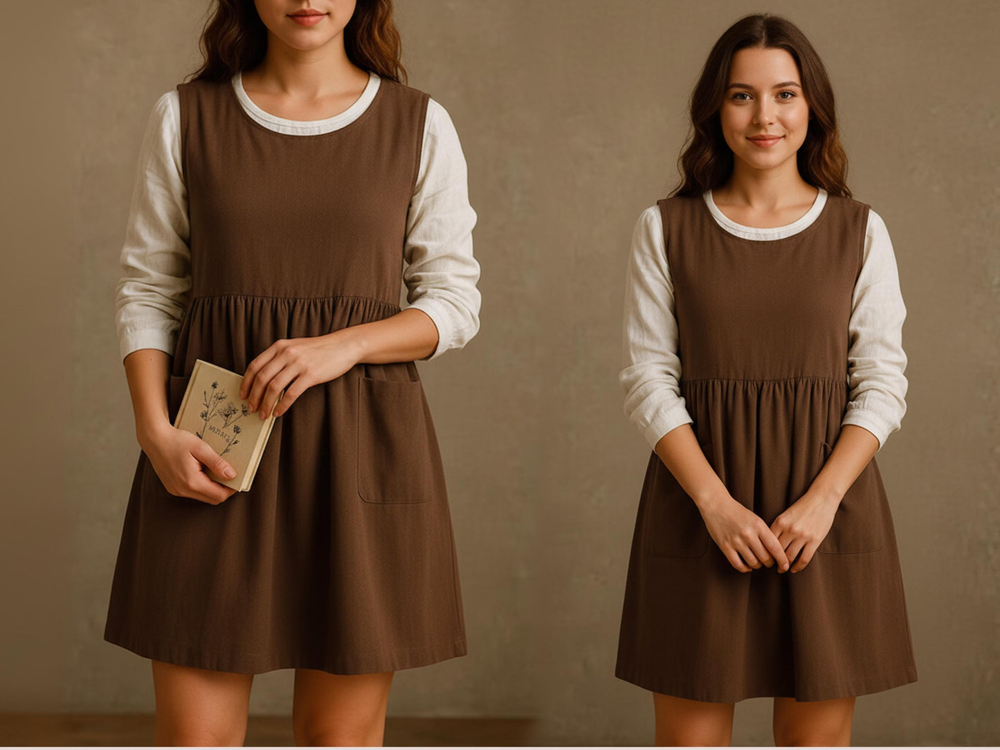 Apron Dress Sewing Pattern PDF, Gathered Waist Sleeveless Dress, Scoop Neck, Gathered Waist, Sleeveless Dress, Back Zipper