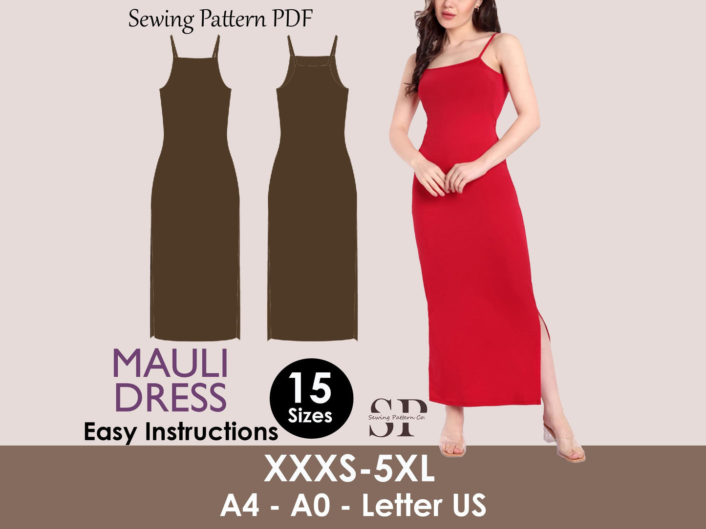 Slim Fit Slit Dress Sewing Pattern: Beginner-Friendly PDF (XS-Plus Size)