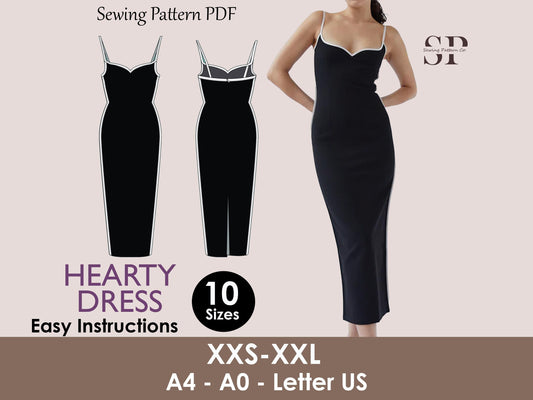 HEARTY Dress - bodycon dress | slim fit | one piece | Party sewing pattern pdf XXS-XXL