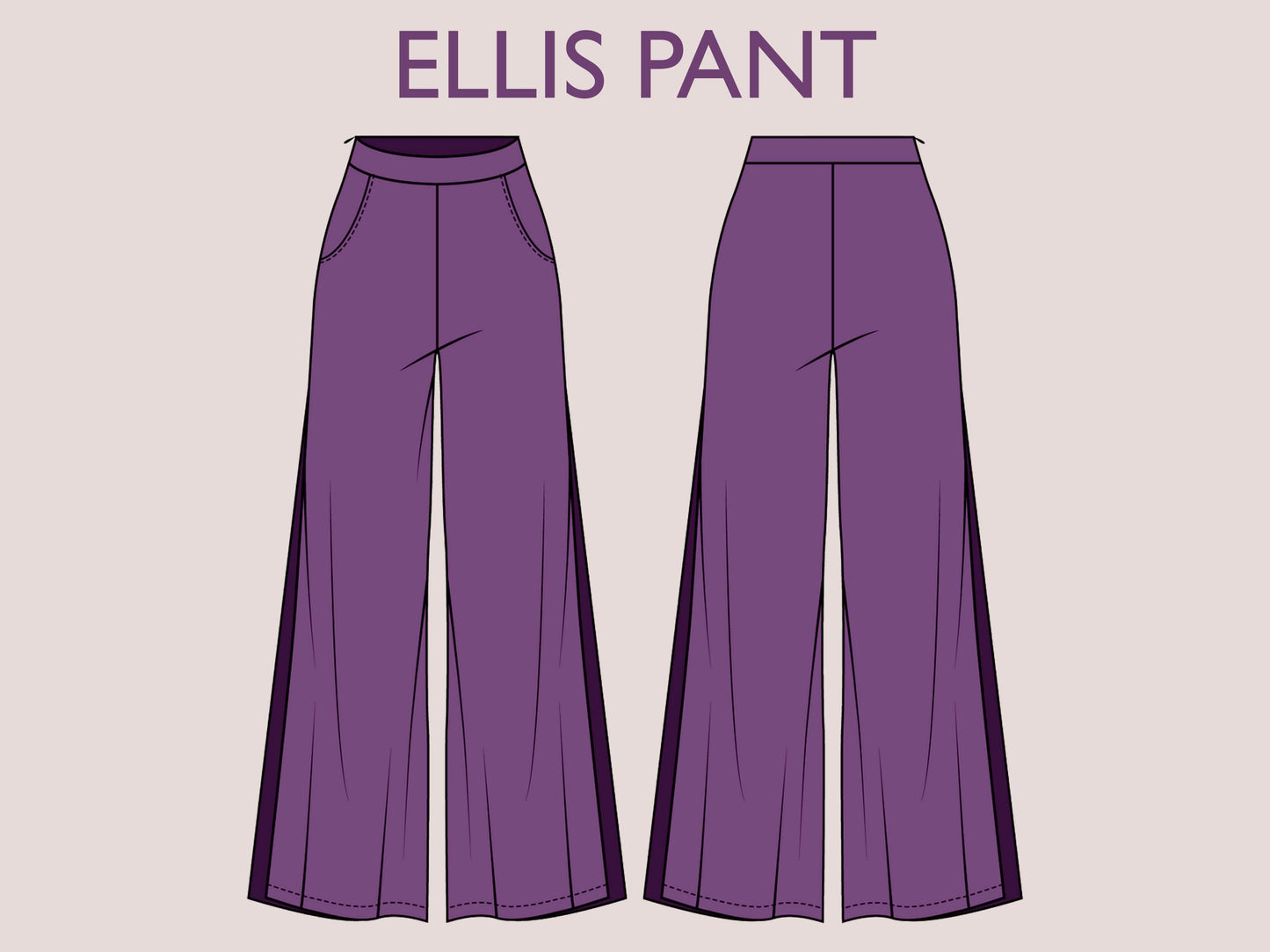 ELLIS Pant- Pant side slit | wide leg classic psnt | 70s, 90s pant| stretchy| casual| Women Trouser sewing pattern| Digital Pants