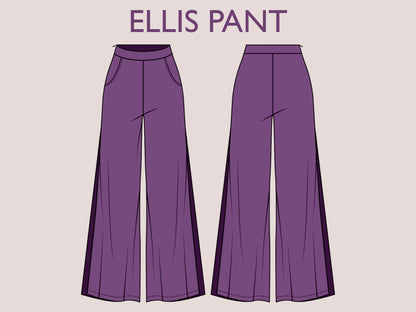 ELLIS Pant- Pant side slit | wide leg classic psnt | 70s, 90s pant| stretchy| casual| Women Trouser sewing pattern| Digital Pants