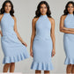 Halter Neck Pencil Dress Sewing Pattern PDF, Bodycon Cocktail Midi with Ruffle Hem XS-5XL