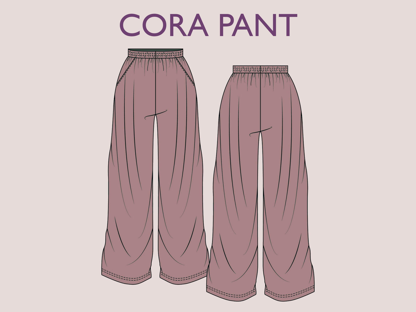 CORA Pant Sewing Pattern | Wide Leg Loose Trousers PDF |Elastic waist| oversized| Super Flairy Comfy| Women sewing pattern | Digital Pants