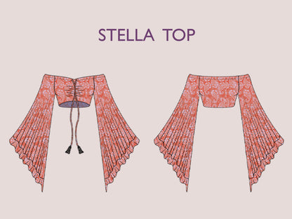 STELLA Top - Boho blouse pattern | fairy Bell sleeves | wide sleeve, tie top, V neck | 70s women Top digital sewing Pattern PDF|