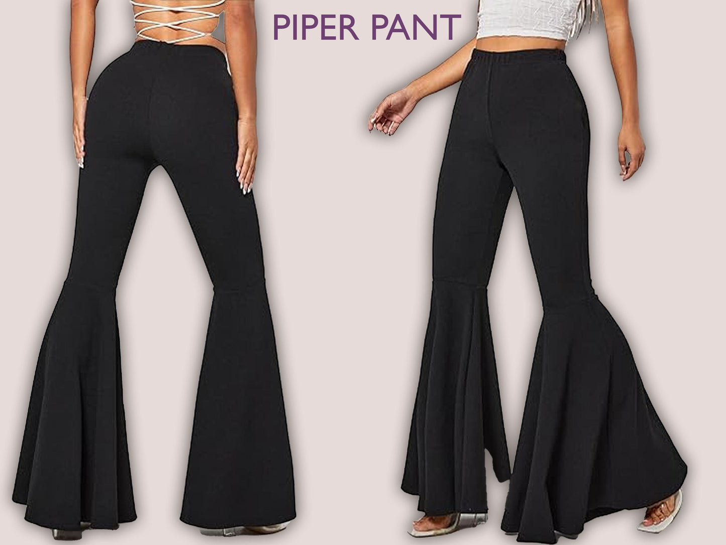 PIPER Pant Sewing Pattern | Wide leg bell bottom PDF | 70s, 90s pant| stretchy| casual| Women sewing pattern| Digital Pants Trousers