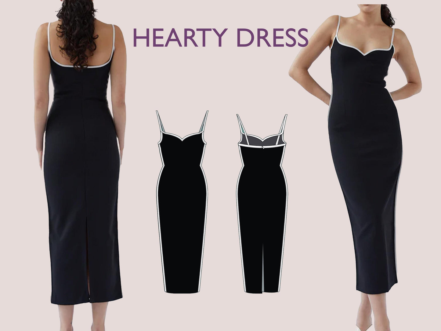 HEARTY Dress - bodycon dress | slim fit | one piece | Party sewing pattern pdf XXS-XXL