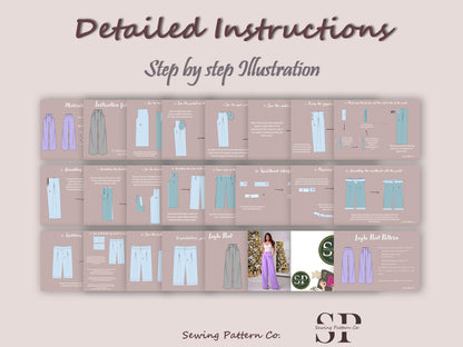LAYLA Pants Sewing Pattern PDF | Wide Leg Trousers with Pockets | High Waist Pants | Digital Pattern | 15 Sizes XXXS–5XL | women, girl