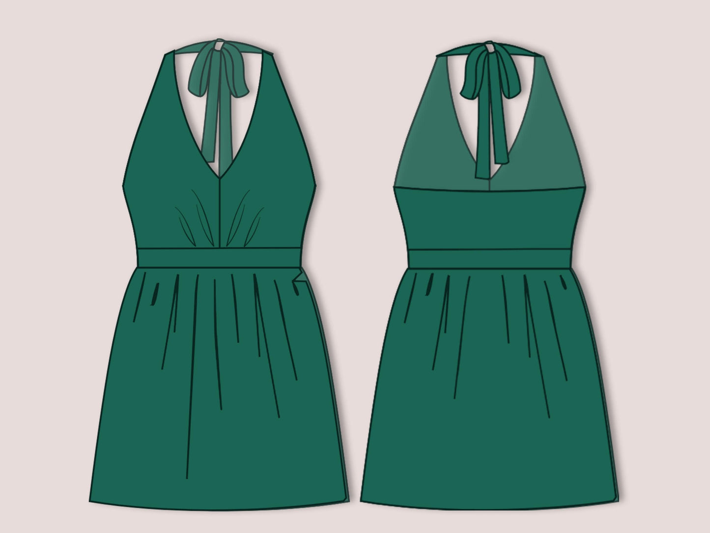 Halter Sundress Sewing Pattern PDF, Open Back Mini Dress, A-Line Summer Dress XS–3XL