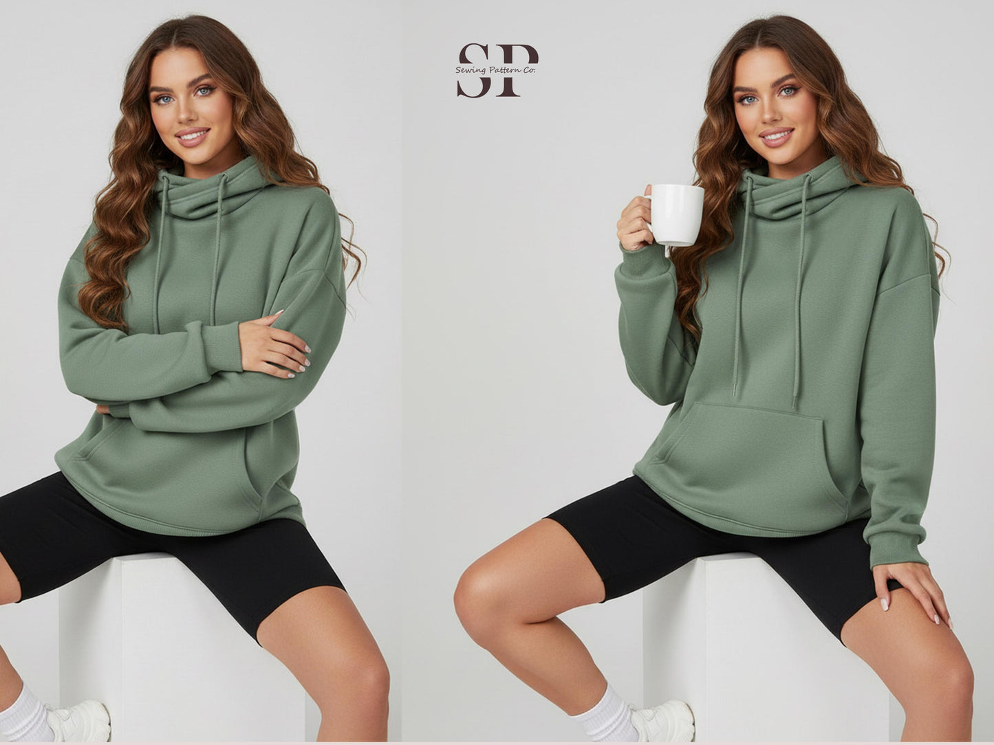 Cross Neck Hoodie Sewing Pattern PDF, Women’s Pullover Hoodie Pattern, Cozy Cowl Neck Sweatshirt- 15 Sizes